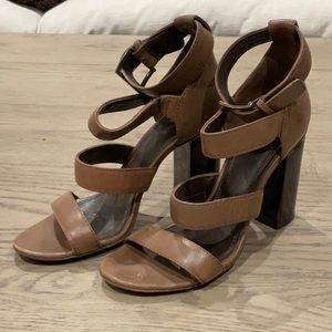 Tory Burch Brown Leather Block Heels
